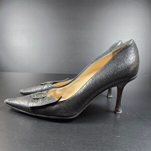Jimmy Choo Pumps Women 39.5 Black Cracked Leather Pointed Toe Stiletto Heel
